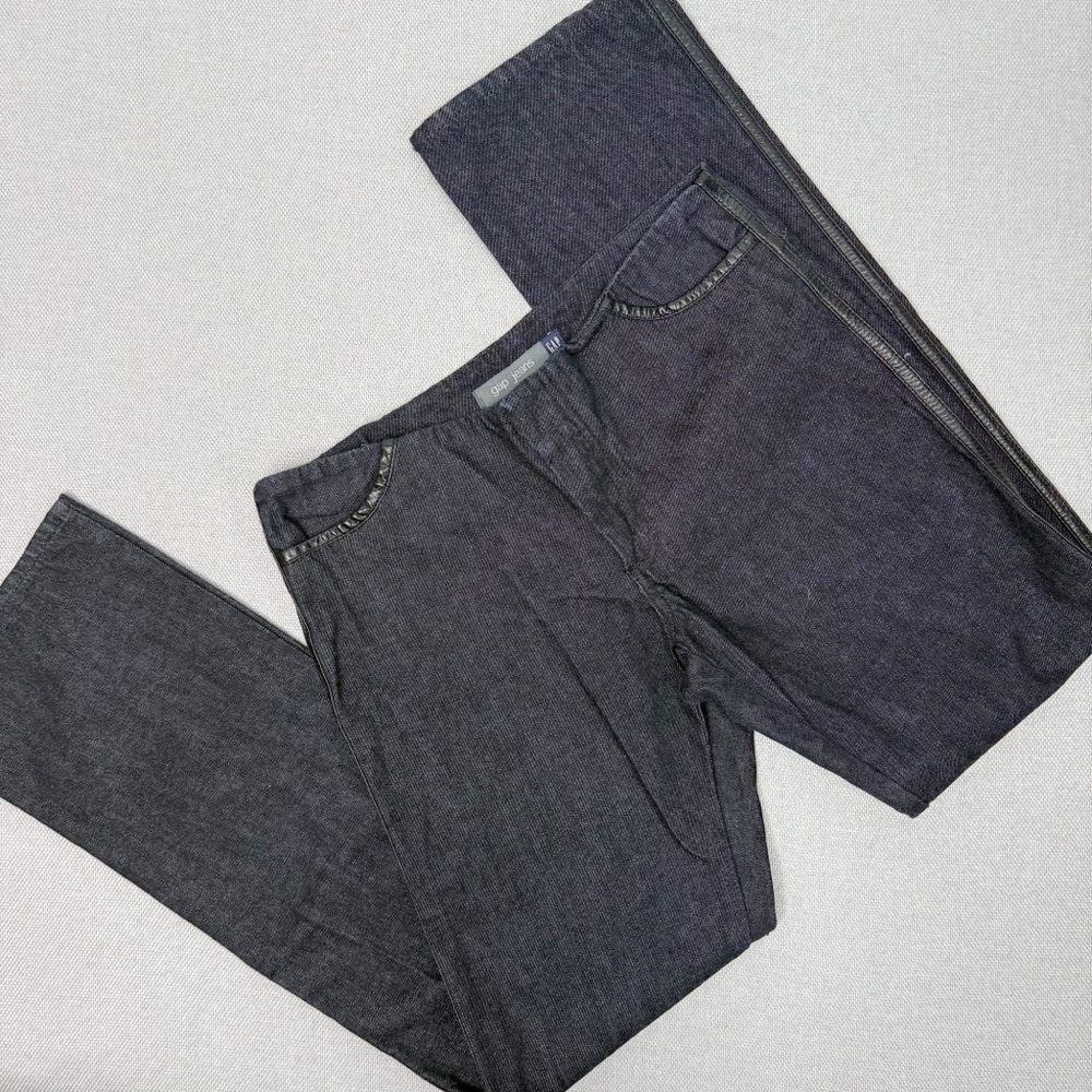 Vintage Gap y2k Dark Wash Low Rise Straight Leg Leather Side Piping 8